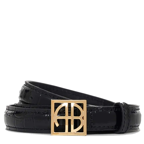 Anine Bing Monogram Bælte, Black Embossed  