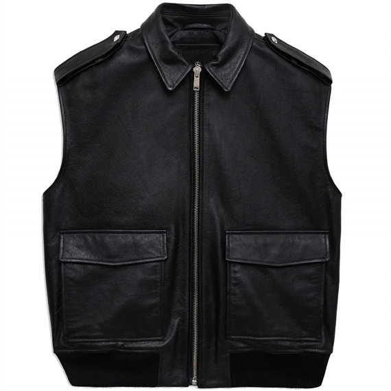 Anine Bing Sonnie Vest, Black Leather