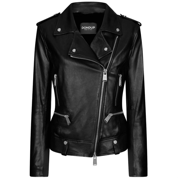 Dondup Biker Jacket W. Teddy, Black Nappa Leather