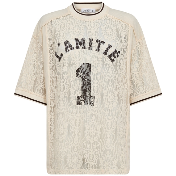 Haute L\'Amitie Lace Football T-shirt, Pearl