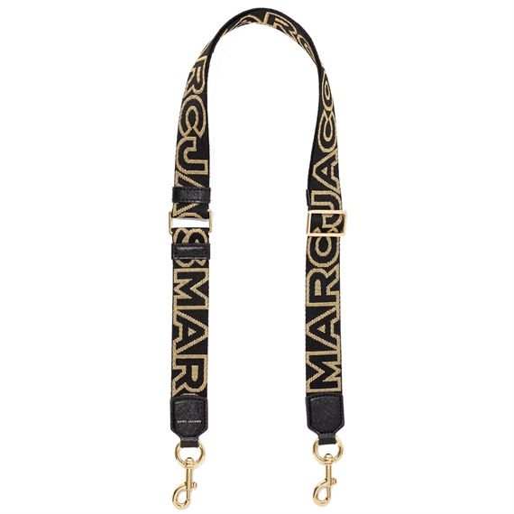 Marc Jacobs The Thin Outline Logo Webbing Strap, Black/Gold