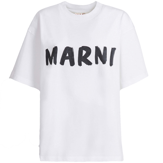 Marni Logo Organic Cotton T-shirt, Lily White/Black