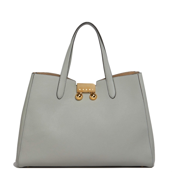 Marni Medium Leather Trunkaroo Tote Handbag, Storm