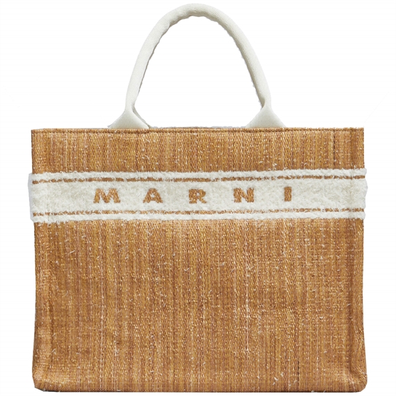 Marni Raffia-effect Small Tote Bag, Ecru/White