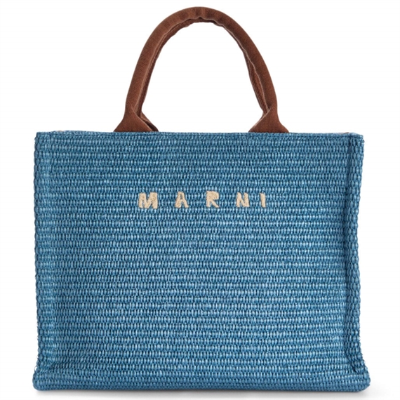 Marni Small Raffia Tote Bag, Opal/Moca 