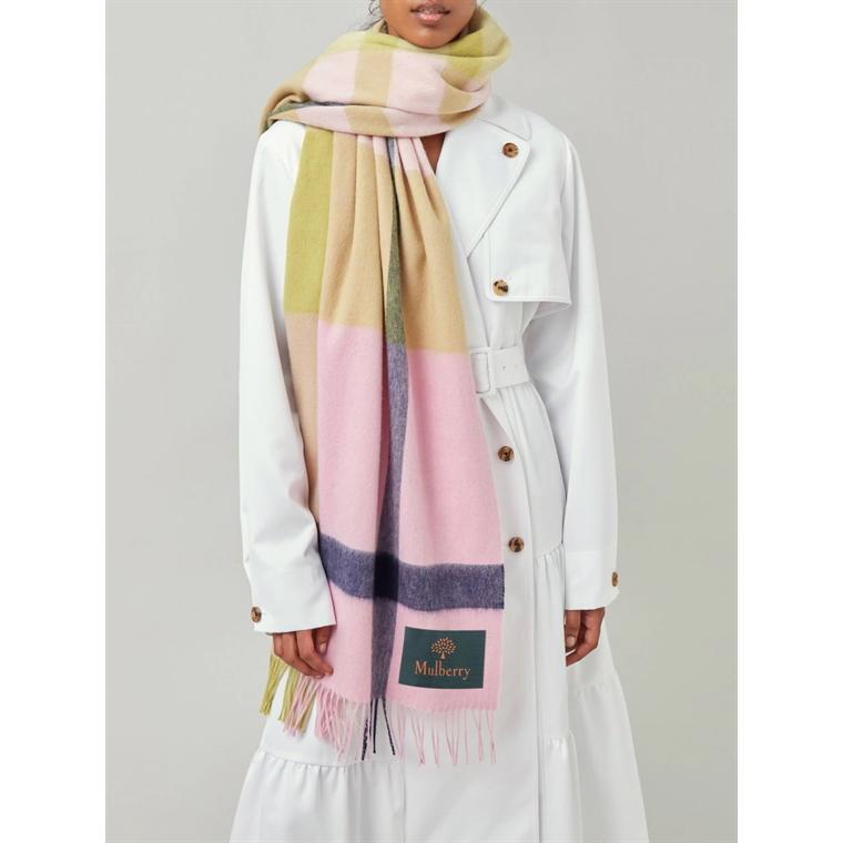 Mulberry Large Check Scarf Lilac Blossom & Meadow Green