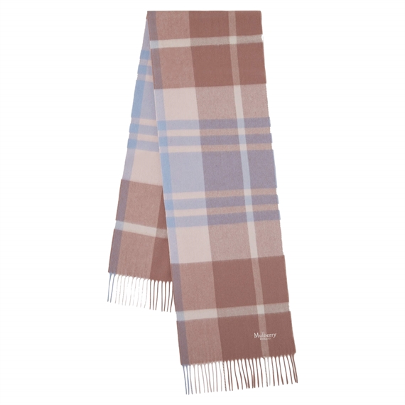 Mulberry Small Check Merino Wool Scarf Autumn Rose & Poplin Blue