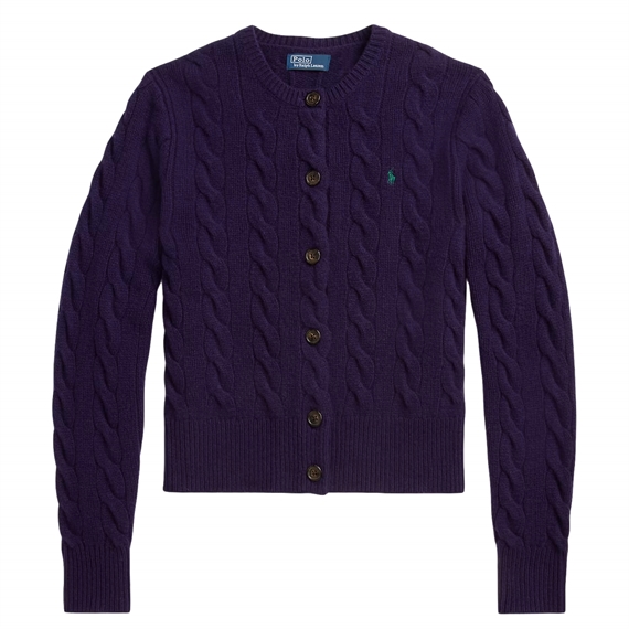 Polo Ralph Lauren Cable-Knit Wool-Cashmere Cardigan, Midnight Purple