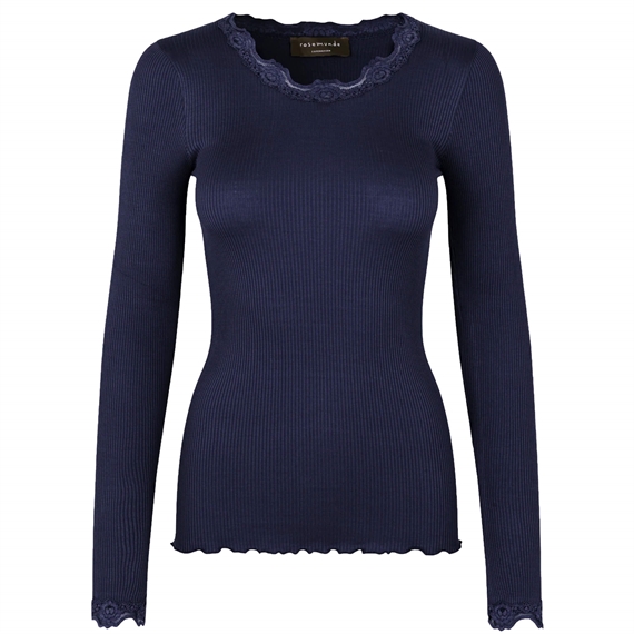 Rosemunde Bluse Med Blonder, Navy