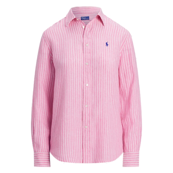 Polo Ralph Lauren Classic Fit Striped Linen Skjorte, Pink/White