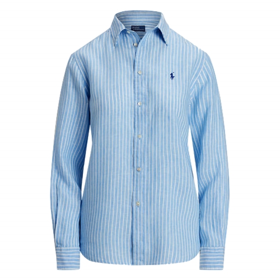 Polo Ralph Lauren Classic Fit Striped Linen Skjorte, Light Blue/White